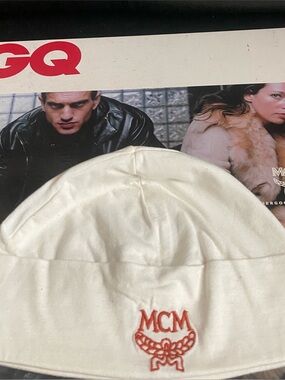 MCM White Bucket Hat with Orange Logo Embroidery